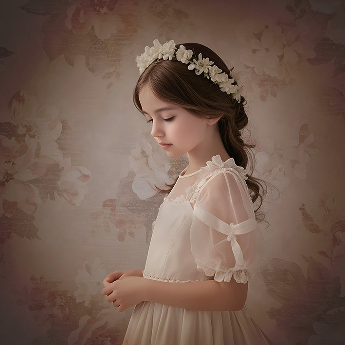 retrato de niña de comunión en fotografía fuentes en Burgos, estudio en condesa mencia 135